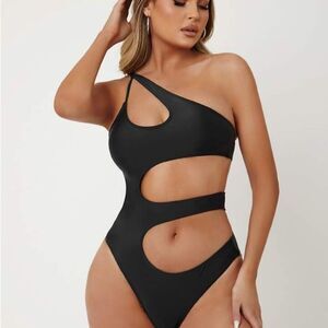New without tag Shein Black Cut-out One Shoulder One Piece Swimsuit Size S